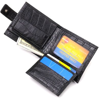Мужской оригинальный бумажник горизонтального формата из натуральной кожи с тиснением под крокодила CANPELLINI 21768 Черный