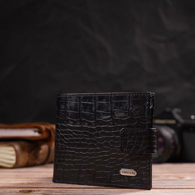 Мужской оригинальный бумажник горизонтального формата из натуральной кожи с тиснением под крокодила CANPELLINI 21768 Черный