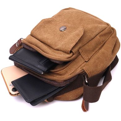 Практичная небольшая мужская сумка из плотного текстиля Vintage 22220 Коричневый