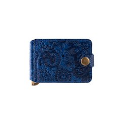 Блакитний дизайнерський Затискач для грошей з натуральної глянсової шкіри, колекція "Mehendi Art"