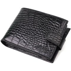 Вместительный небольшой бумажник для мужчин из натуральной кожи с тиснением под крокодила BOND 21997 Черный