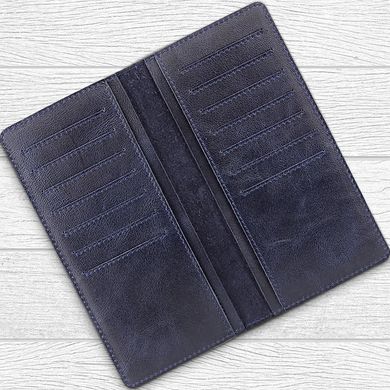 Темно синий бумажник с натуральной глянцевой кожи на 14 карт, коллекция "7 wonders of the world"