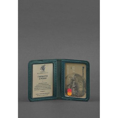 Натуральна шкіряна обкладинка для ID-паспорта та прав водія 4.1 зелена з гербом Blanknote BN-KK-4-1-malachite
