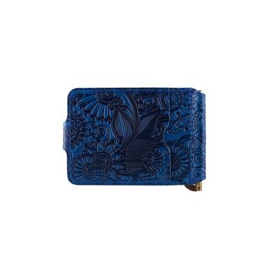 Блакитний дизайнерський Затискач для грошей з натуральної глянсової шкіри, колекція "Mehendi Art"