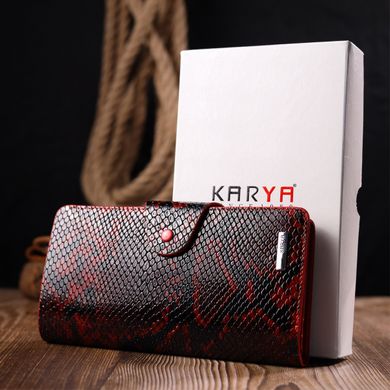 Яркое женское портмоне из натуральной фактурной кожи под змею KARYA 21003 Красный