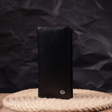 Надежный мужской бумажник из натуральной гладкой кожи в два сложения ST Leather 19414 Черный
