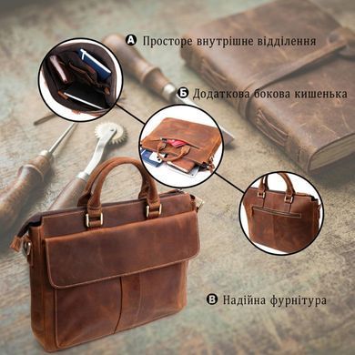 Шкіряний портфель для ноутбука роботи та документів Vintage 14066 Коричневий
