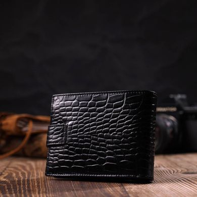 Місткий невеликий гаманець для чоловіків з натуральної шкіри з тисненням під крокодила BOND 21997 Чорний