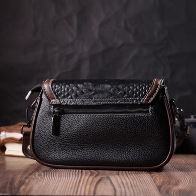Стильна сумка для жінок з фактурним клапаном із натуральної шкіри Vintage 22374 Чорна