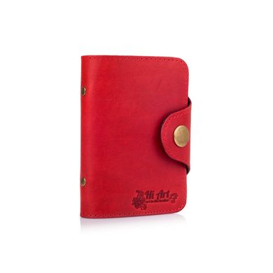 Удобный кожаный картхолдер красного цвета с художественным тиснением "Mehendi Classic"