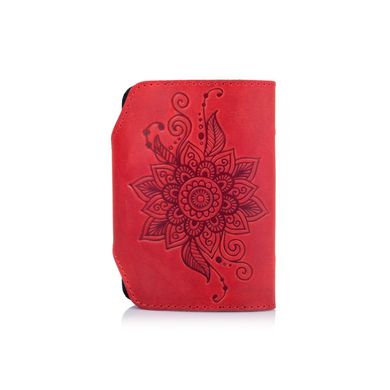 Зручний шкіряний Картхолдер червоного кольору з художнім тисненням "Mehendi Classic"