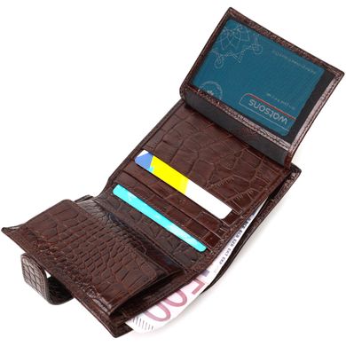 Фактурний чоловічий вертикальний гаманець із натуральної шкіри з тисненням під крокодила BOND 22003 Коричневий