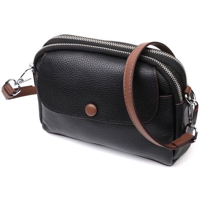 Кожаная маленькая повседневная сумка для женщин Vintage 22324 Черная