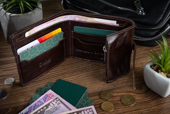Зручний маленький гаманець на кобурною гвинті з натуральної шкіри коричневого кольору