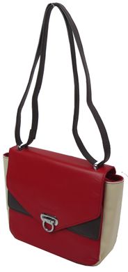 Небольшая женская кожаная сумка Giorgio Ferretti красная с бежевым