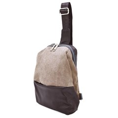Рюкзак слинг на одно плечо из кожи и канвас TARWA GCs-1905-3md Коричневый