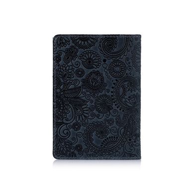 Синяя кожаная дизайнерская обложка-органайзер для документов c вложением ПВХ, коллекция "Mehendi Art"