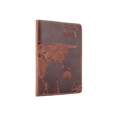 Обложка для паспорта с матовой натуральной кожи цвета глины с художественным тиснением и отделом для ID документов
