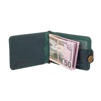 Оригінальний Затискач для грошей з натуральної глянсової шкіри зеленого кольору