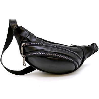 Кожаная сумка бананка с черными молниями TARWA GA-2406-3md Черный