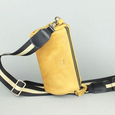 Натуральная кожаная сумка поясная-кроссбоди Cylinder желтая винтажная Blanknote TW-Cilindr-yell-crz