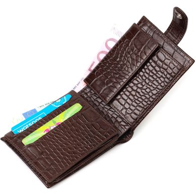 Функциональный небольшой бумажник для мужчин из натуральной кожи с тиснением под крокодила BOND 21998 Коричневый