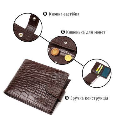 Функціональний невеликий гаманець для чоловіків з натуральної шкіри з тисненням під крокодила BOND 21998 Коричневий