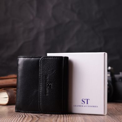 Компактний жіночий гаманець із монетницею зовні з натуральної шкіри ST Leather 22542 Чорний