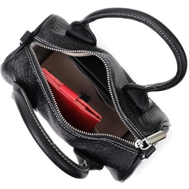 Шкіряна жіноча сумка з металевими акцентами на ручках Vintage 22369 Чорна