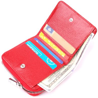 Лакированный женский кошелек с монетницей на молнии из натуральной фактурной кожи KARYA 21410 Красный