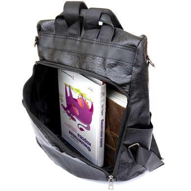 Вертикальний тонкий рюкзак жіночий зі шкірозамінника Vintage sale_14922 Чорний