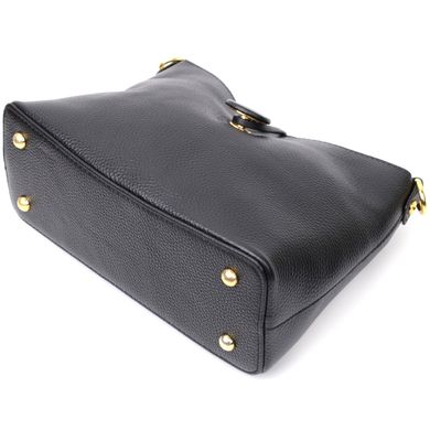 Жіноча сумка з оригінальною застібкою ґудзиком з натуральної шкіри Vintage 22319 Чорна