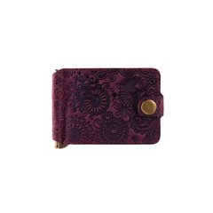 Фиолетовый дизайнерский зажим для денег с натуральной матовой кожи, коллекция "Mehendi Art"