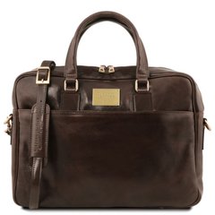 Шкіряна сумка портфель для ноутбука на два відділення Tuscany Leather Urbino TL141894 (Темно-коричневий)