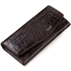 Модний гаманець для жінок з натуральної фактурної шкіри з тисненням під крокодила CANPELLINI 21726 Коричневий