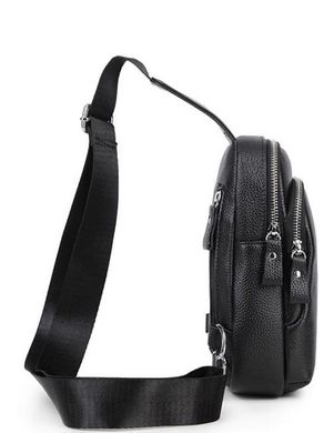 Мужской черный кожаный слинг на плечо Tiding Bag A25F-1922A Черный