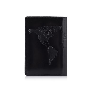 Оригинальная кожаная обложка для паспорта черного цвета с отделом для ID документов и художественным тиснением "World Map"