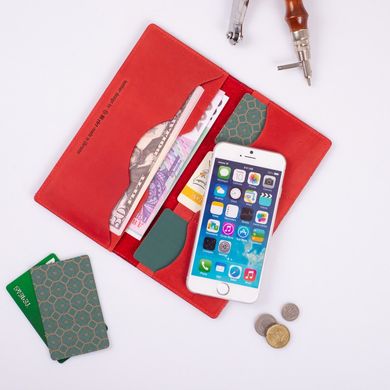 Красный кожаный бумажник, тиснение "7 wonders of the world"