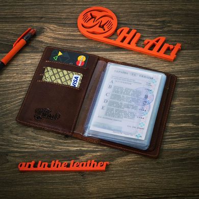 Шкіряне дизайнерське портмоне для документів коньячного кольору, колекція "Let's Go Travel"