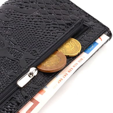 Елегантний лакований гаманець для жінок із натуральної фактурної шкіри з тисненням під рептилію CANPELLINI 21826 Чорний