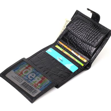 Чоловічий фактурний вертикальний гаманець із натуральної шкіри з тисненням під крокодила BOND 22004 Чорний