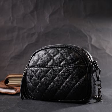 Стеганая сумка для женщин из мягкой натуральной кожи Vintage 22325 Черная