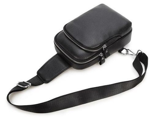 Мужской черный кожаный слинг на плечо Tiding Bag A25F-1922A Черный