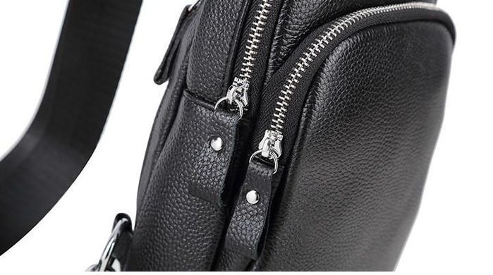 Мужской черный кожаный слинг на плечо Tiding Bag A25F-1922A Черный
