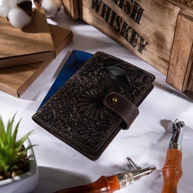 Шкіряне портмоне для паспорта / ID документів HiArt PB-03S / 1 Shabby Gavana Brown "Mehendi Art"