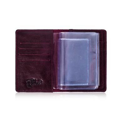 Портмоне кожаное фиолетовое для документов c вложением ПВХ , коллекция "Let's Go Travel"