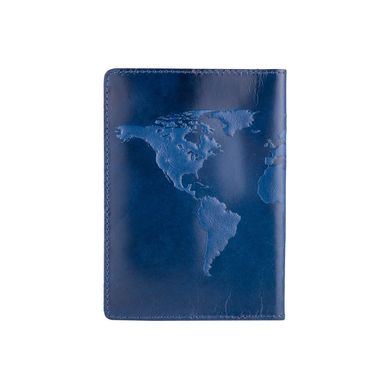 Блакитна обкладинка для паспорта з натуральної глянсової шкіри з художнім тисненням