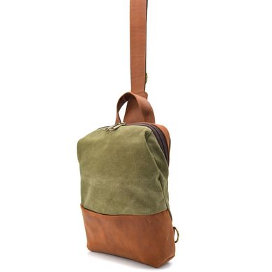 Мужской слинг через плечо, нагрудная сумка из кожи и канвас TARWA RBH-1905-3md Зеленый