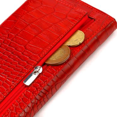 Оригинальный женский кошелек из натуральной фактурной кожи с тиснением под крокодила CANPELLINI 21827 Красный