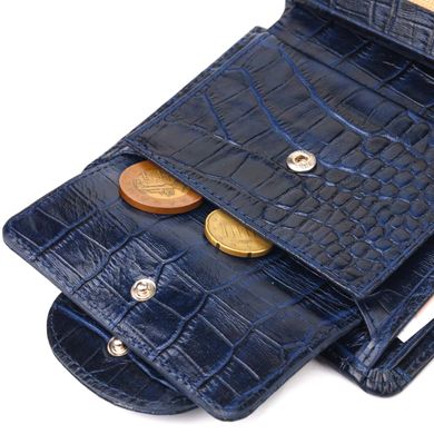 Практичний вертикальний жіночий гаманець із натуральної шкіри з тисненням під крокодила CANPELLINI 21677 Синій